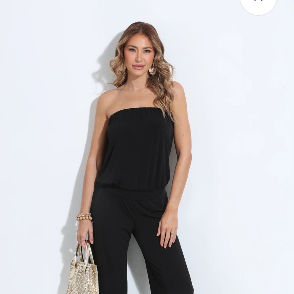 VeronicaM strapless black jogger Jumpsuit